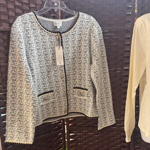 Milly Monochrome Tweed Jacket with Gold Accents